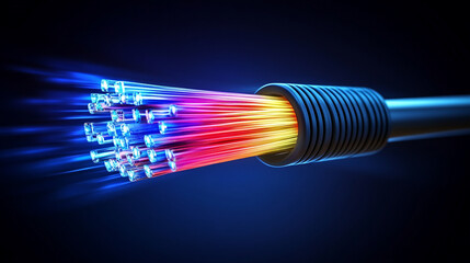 futuristic high-tech submarine fiber optic cable displayed in vibrant detail, symbolizing global connectivity, technological advancements, and the seamless transmission of information across vast ocea