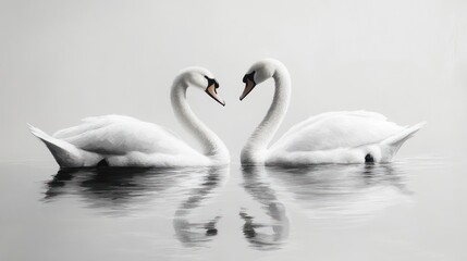 Fototapeta premium Two Swans Forming a Heart in Still Water