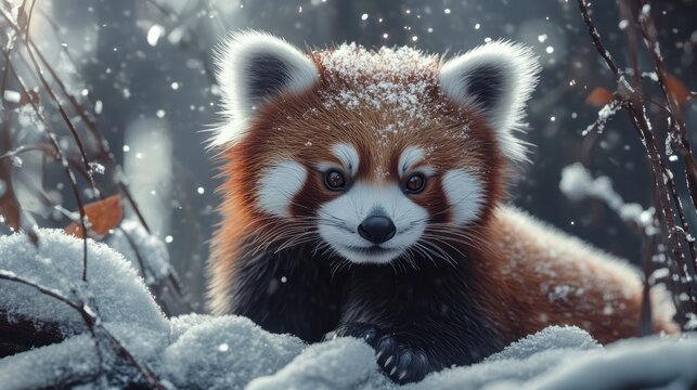 Red Panda in snow winter, generative ai
