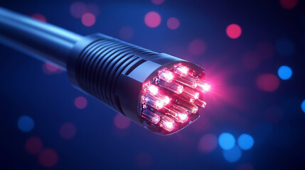 futuristic high-tech submarine fiber optic cable displayed in vibrant detail, symbolizing global connectivity, technological advancements, and the seamless transmission of information across vast ocea