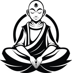 Meditating monk vector icon isolated on white background.