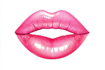 Fototapeta premium Vibrant Pink Lipstick Lips for Custom Label or Sticker on White Background