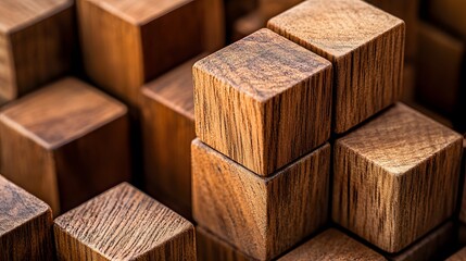 Close-up of a Stack of Wooden Cubes with Visible Grain Patterns