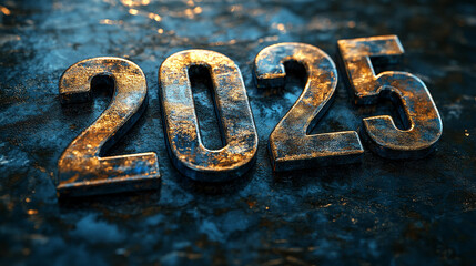 modern 3D rendering of the number "2025" in bold metallic style. The futuristic design symbolizes progress, innovation, and new beginnings, evoking themes of technology, growth, and forward-thinking