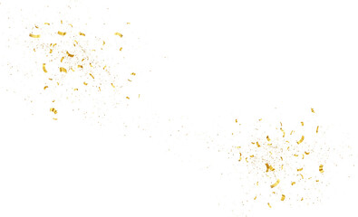 Gold Isolated Falling Foil Confetti with Glitter Dust. Golden Festive Background. Greeting Design Element. Congratulations Card