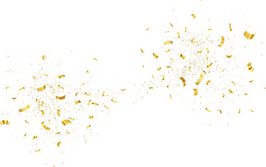 Gold Isolated Falling Foil Confetti with Glitter Dust. Golden Festive Background. Greeting Design Element. Congratulations Card