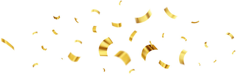 Gold Isolated Falling Foil Confetti with Glitter Dust. Golden Festive Background. Greeting Design Element. Congratulations Card