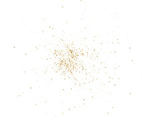 Gold Falling Foil Confetti with Glitter Dust. Golden Festive Background. Greeting Design. Congratulations Card