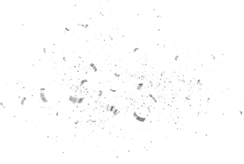 White Silver Falling Foil Confetti with Glitter Dust. Festive Background. Greeting Design. Congratulations Card