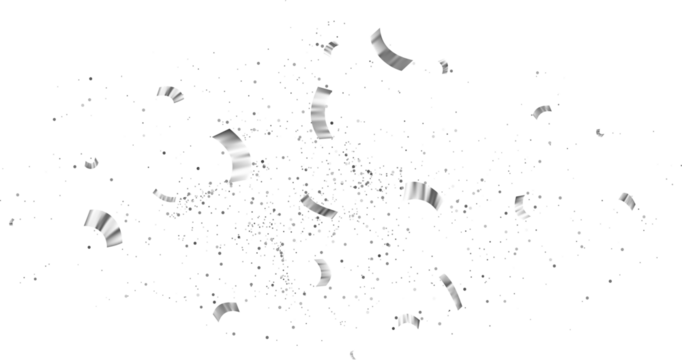 White Silver Falling Foil Confetti with Glitter Dust. Festive Background. Greeting Design. Congratulations Card