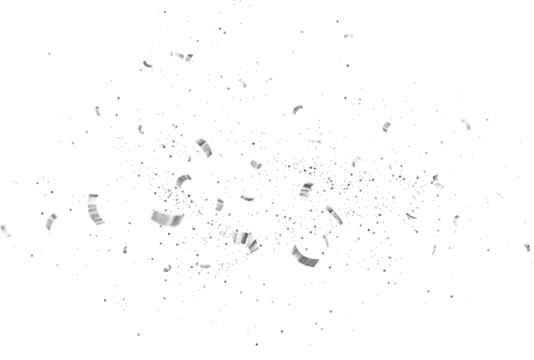 White Silver Falling Foil Confetti with Glitter Dust. Festive Background. Greeting Design. Congratulations Card