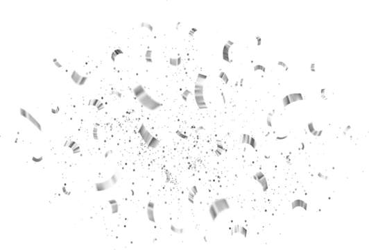White Silver Falling Foil Confetti with Glitter Dust. Festive Background. Greeting Design. Congratulations Card