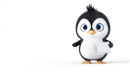 Cute Cartoon Penguin Holding a Blank Sign