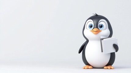 Obraz premium Cute Cartoon Penguin Holding a Folder