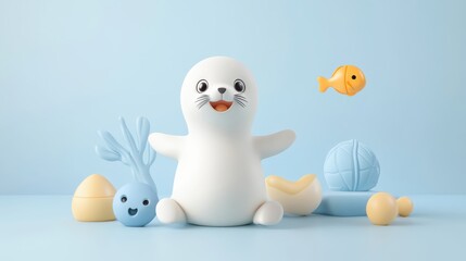 Cute Seal Toy Surrounded by Colorful Playthings