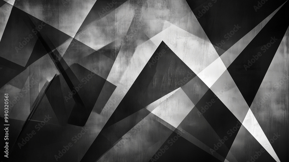 Poster modern abstract black background design with layers of textured white transparent material in triang