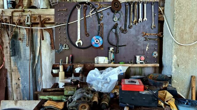 Garage repair tools wrench mechanic workshop screwdriver drills storage