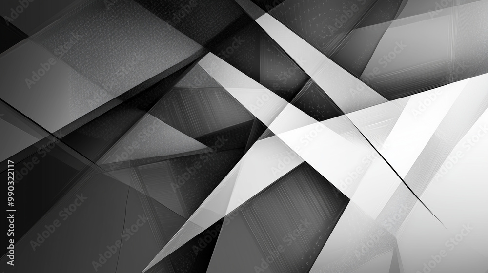 Poster modern abstract black background design with layers of textured white transparent material in triang