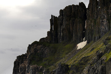 The Alkefjellet cliff in Lomfjordhalvoya in Ny-Friesland at Spitsbergen