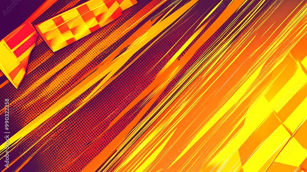 Aufkleber Abstract background with checkered flags and diagonal lines in yellow, orange, and red.