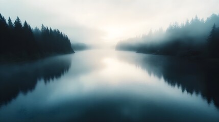 Fototapeta premium Serene lake surrounded by dense forests and rustic cabins, viewed from above with vibrant autumn foliage, Watercolor style, Calm atmosphere, Soft pastel colors