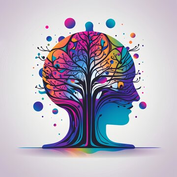 recommend clip art: Human head silhouette with abstract tree and colorful circles. Vector illustration.