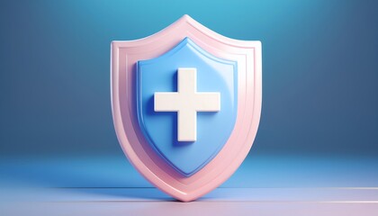 Obraz premium A glossy shield with a cross, illuminated by blue light, symbolizes protection and faith within a digital context.