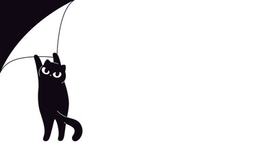 Black cat banner with curled corner. Paper page sheet template with hanging kitten. Cartoon funny fat fluffy animal character, sticker racy vector design