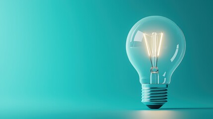 Illuminated light bulb on a turquoise background, symbolizing innovation and creativity.