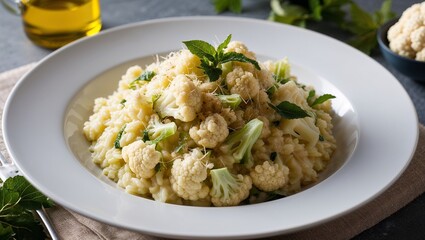 Cauliflower risotto with truffle oil closeup