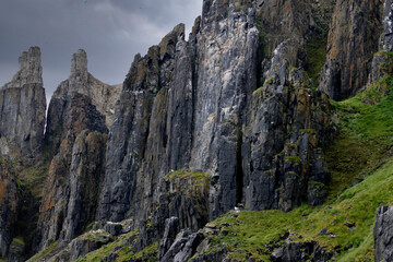 The Alkefjellet cliff in Lomfjordhalvoya in Ny-Friesland at Spitsbergen