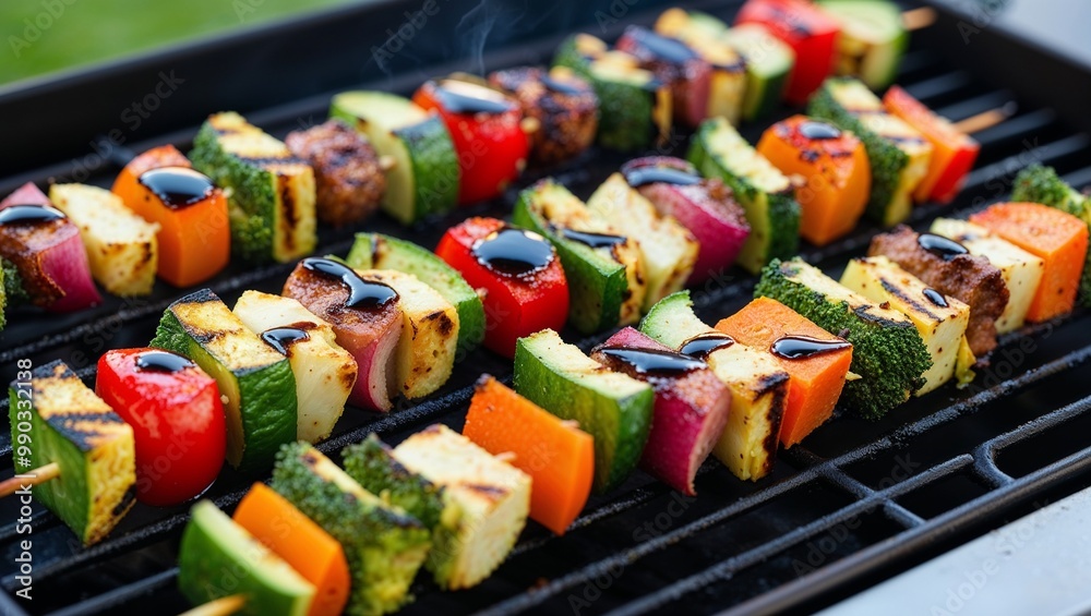 Canvas Prints Grilled veggie skewers with balsamic glaze closeup