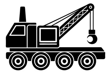 Mobile crane machine vector, mobile crane crawler heavy vehicles silhouette vector illustration