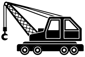 Mobile crane machine vector, mobile crane crawler heavy vehicles silhouette vector illustration