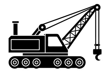 Mobile crane machine vector, mobile crane crawler heavy vehicles silhouette vector illustration