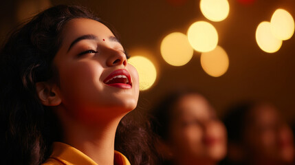Fototapeta premium Portrait of a young woman singing