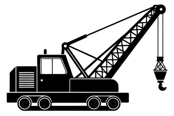 Naklejka premium Mobile crane machine vector, mobile crane crawler heavy vehicles silhouette vector illustration
