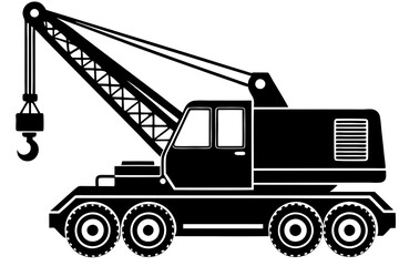 Mobile crane machine vector, mobile crane crawler heavy vehicles silhouette vector illustration