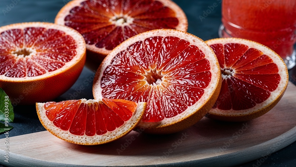 Canvas Prints Sliced red grapefruit with juicy flesh closeup