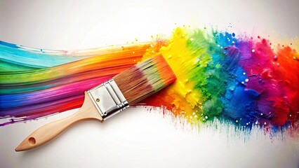 Fototapeta premium A paintbrush rests on a vibrant rainbow of colors, spreading a symphony of hues across the canvas.