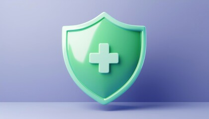 Fototapeta premium A vibrant green shield emblem bursts against a purple backdrop, symbolizing protection and security.