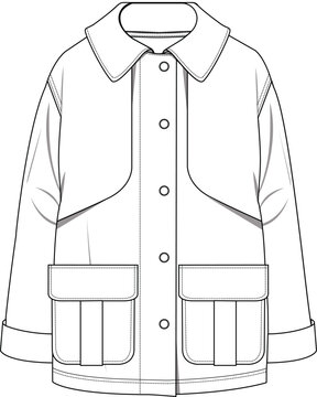 Oversize barbour jacket outerwear technical drawing flat sketch