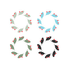 VINTAGE HERBAL CHRISTMAS WREATH DESIGN ELEMENTS ISOLATED ON WHITE