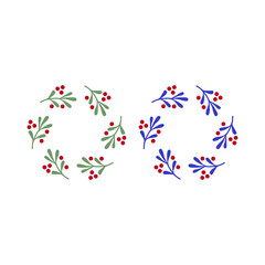 VINTAGE HERBAL CHRISTMAS WREATH DESIGN ELEMENTS ISOLATED ON WHITE