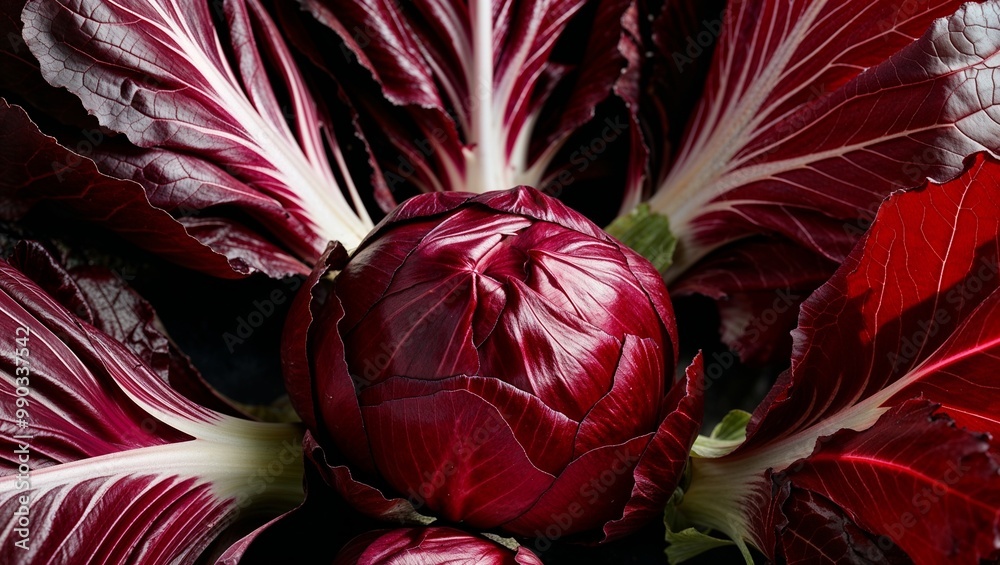 Poster Whole radicchio with deep red leaves closeup