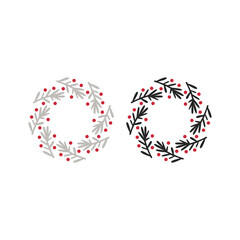 VINTAGE HERBAL CHRISTMAS WREATH DESIGN ELEMENTS ISOLATED ON WHITE