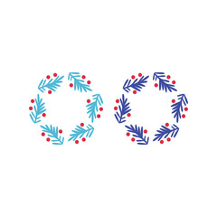 VINTAGE HERBAL CHRISTMAS WREATH DESIGN ELEMENTS ISOLATED ON WHITE