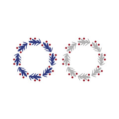 VINTAGE HERBAL CHRISTMAS WREATH DESIGN ELEMENTS ISOLATED ON WHITE