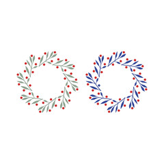 VINTAGE HERBAL CHRISTMAS WREATH DESIGN ELEMENTS ISOLATED ON WHITE