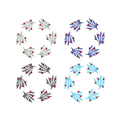 VINTAGE HERBAL CHRISTMAS WREATH DESIGN ELEMENTS ISOLATED ON WHITE